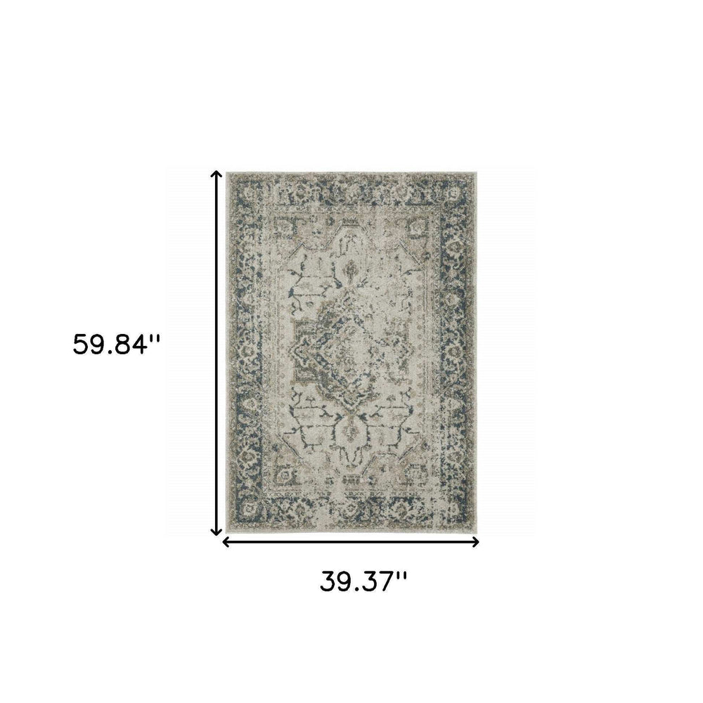 3' X 5' Blue and Gray Oriental Power Loom Area Rug - Homeroots - Flyclothing LLC