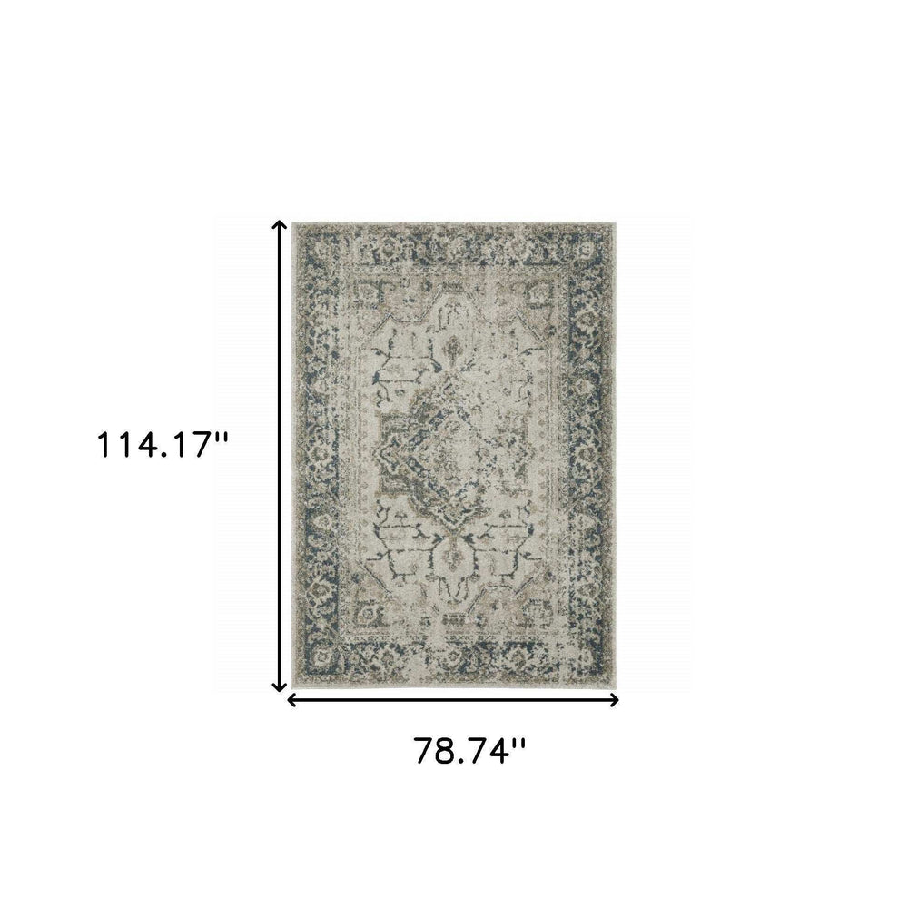7' X 10' Blue and Gray Oriental Power Loom Area Rug - Homeroots - Flyclothing LLC