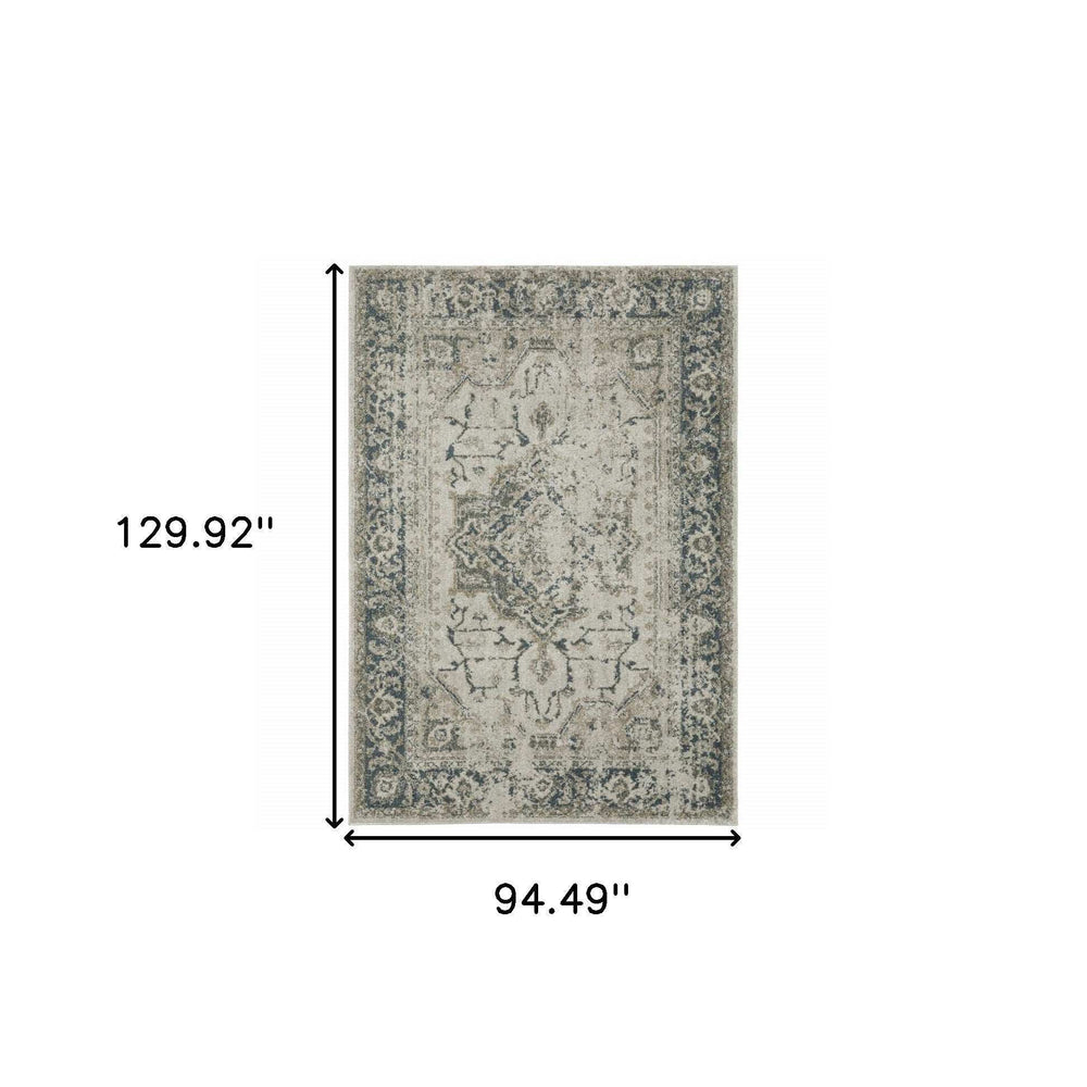 8' X 11' Blue and Gray Oriental Power Loom Area Rug - Homeroots - Flyclothing LLC