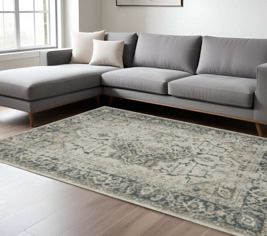 8' X 11' Blue and Gray Oriental Power Loom Area Rug - Homeroots - Flyclothing LLC
