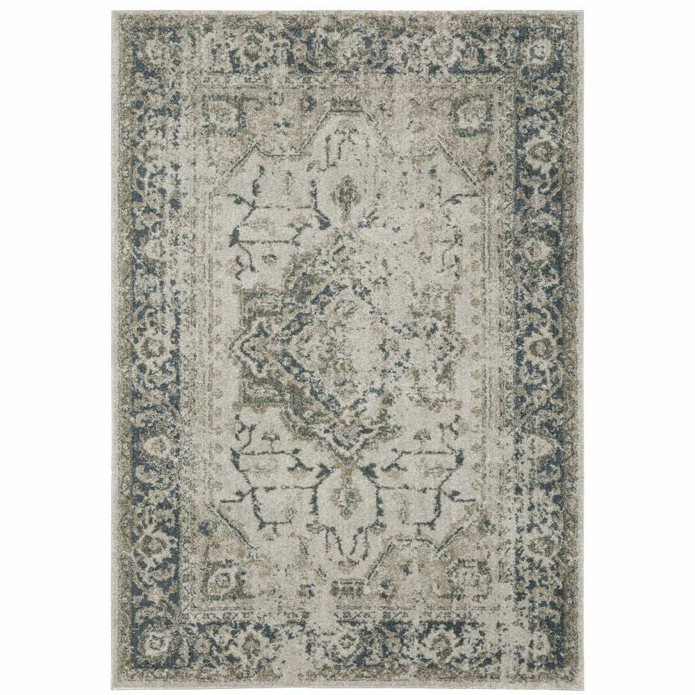 8' X 11' Blue and Gray Oriental Power Loom Area Rug - Homeroots - Flyclothing LLC
