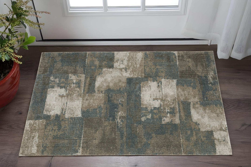 3' X 5' Teal Blue Geometric Power Loom Area Rug - Homeroots - Flyclothing LLC