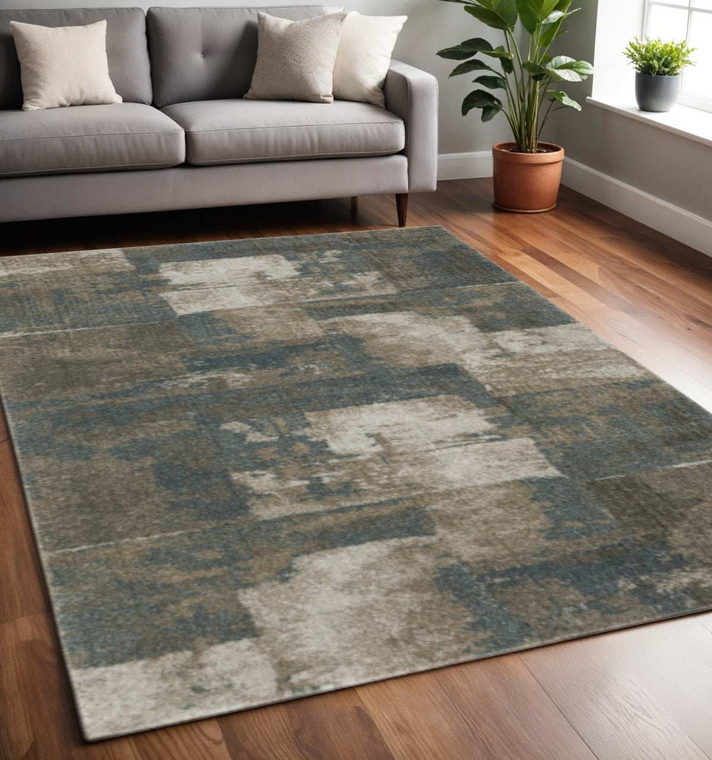 5' X 8' Teal Blue Geometric Power Loom Area Rug - Homeroots - Flyclothing LLC