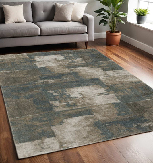 5' X 8' Teal Blue Geometric Power Loom Area Rug - Homeroots - Flyclothing LLC