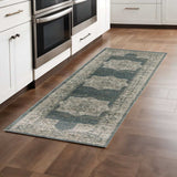 8' Runner Blue and Beige Oriental Power Loom Runner Rug - Homeroots - Flyclothing LLC