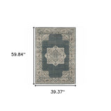 3' X 5' Blue and Beige Oriental Power Loom Area Rug - Homeroots - Flyclothing LLC