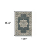 5' X 8' Blue and Beige Oriental Power Loom Area Rug - Homeroots - Flyclothing LLC