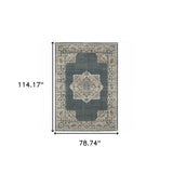 7' X 10' Blue and Beige Oriental Power Loom Area Rug - Homeroots - Flyclothing LLC