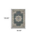 8' X 11' Blue and Beige Oriental Power Loom Area Rug - Homeroots - Flyclothing LLC