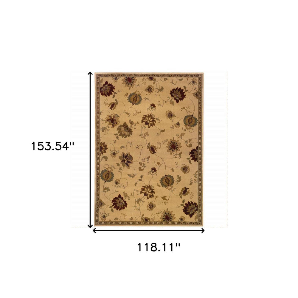 10' X 13' Ivory Green Brown Blue And Rust Floral Power Loom Stain Resistant Area Rug - Homeroots - Flyclothing LLC
