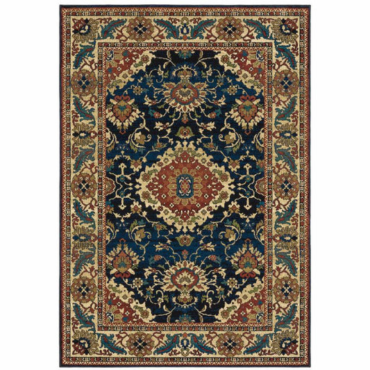 10' X 13' Blue Red And Beige Oriental Power Loom Stain Resistant Area Rug - Homeroots - Flyclothing LLC