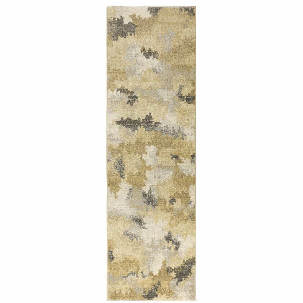 2' X 8' Beige Grey And Gold Abstract Power Loom Stain Resistant Runner Rug - Homeroots - Flyclothing LLC