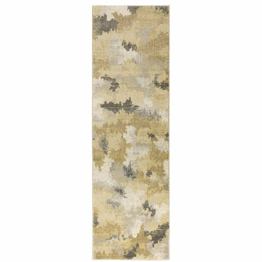 2' X 8' Beige Grey And Gold Abstract Power Loom Stain Resistant Runner Rug - Homeroots - Flyclothing LLC