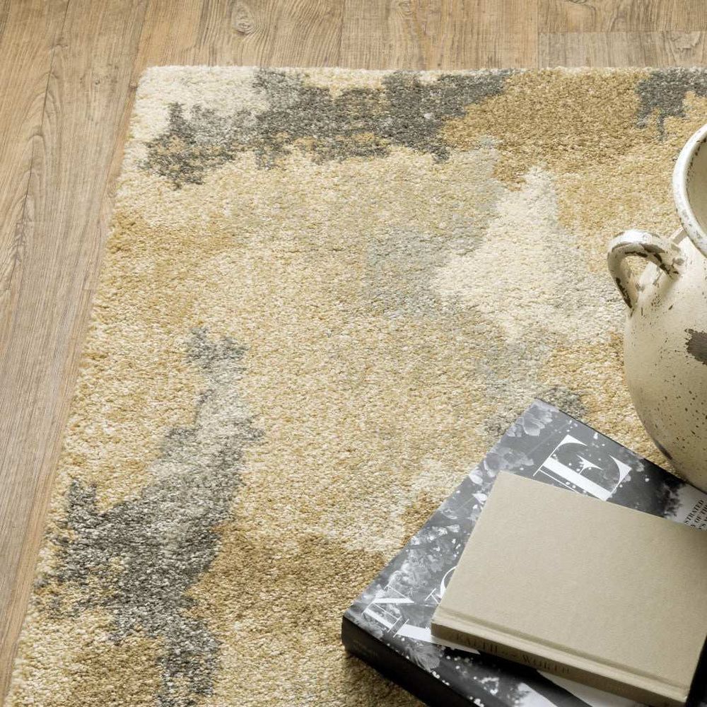 10' X 13' Beige Grey And Gold Abstract Power Loom Stain Resistant Area Rug - Homeroots - Flyclothing LLC