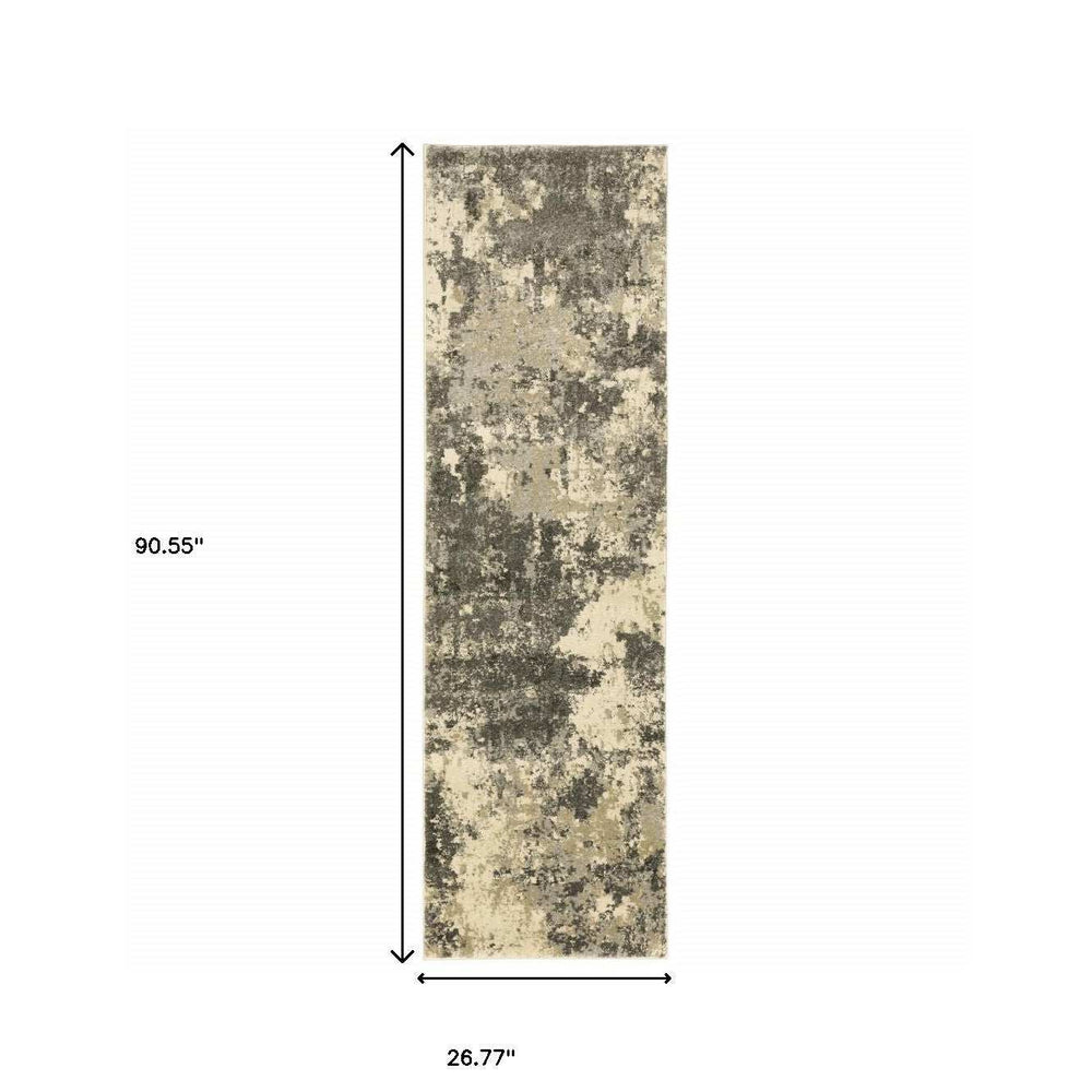 2' X 8' Charcoal Grey Beige And Tan Abstract Power Loom Stain Resistant Runner Rug - Homeroots - Flyclothing LLC