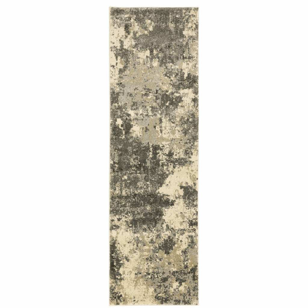 2' X 8' Charcoal Grey Beige And Tan Abstract Power Loom Stain Resistant Runner Rug - Homeroots - Flyclothing LLC