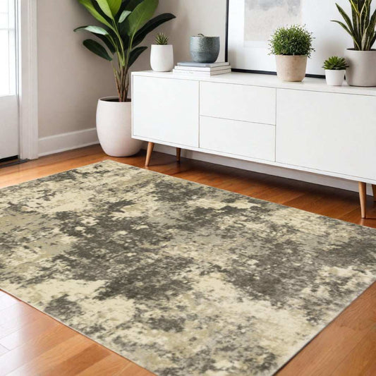 3' X 5' Charcoal Grey Beige And Tan Abstract Power Loom Stain Resistant Area Rug - Homeroots - Flyclothing LLC