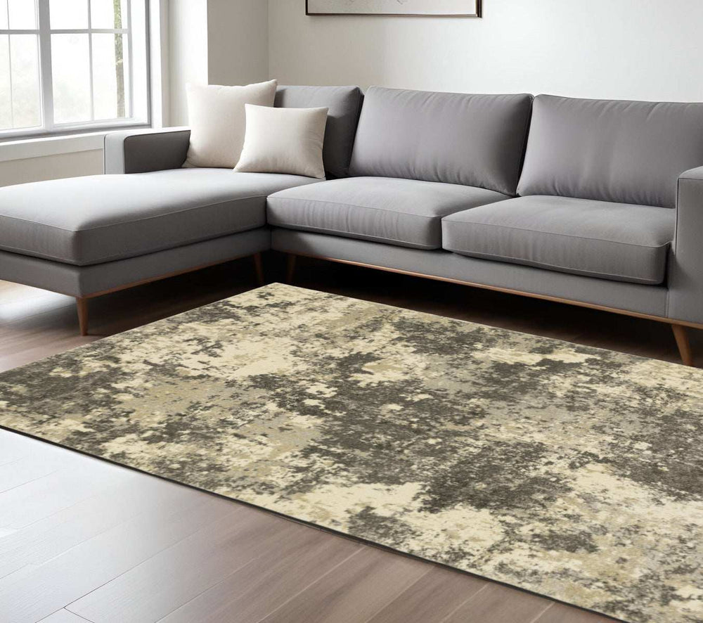 8' X 11' Charcoal Grey Beige And Tan Abstract Power Loom Stain Resistant Area Rug - Homeroots - Flyclothing LLC