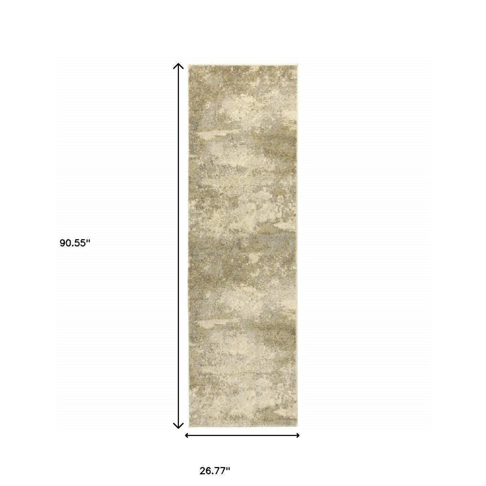 8' Beige and Gold Abstract Power Loom Runner Rug - Homeroots - Flyclothing LLC