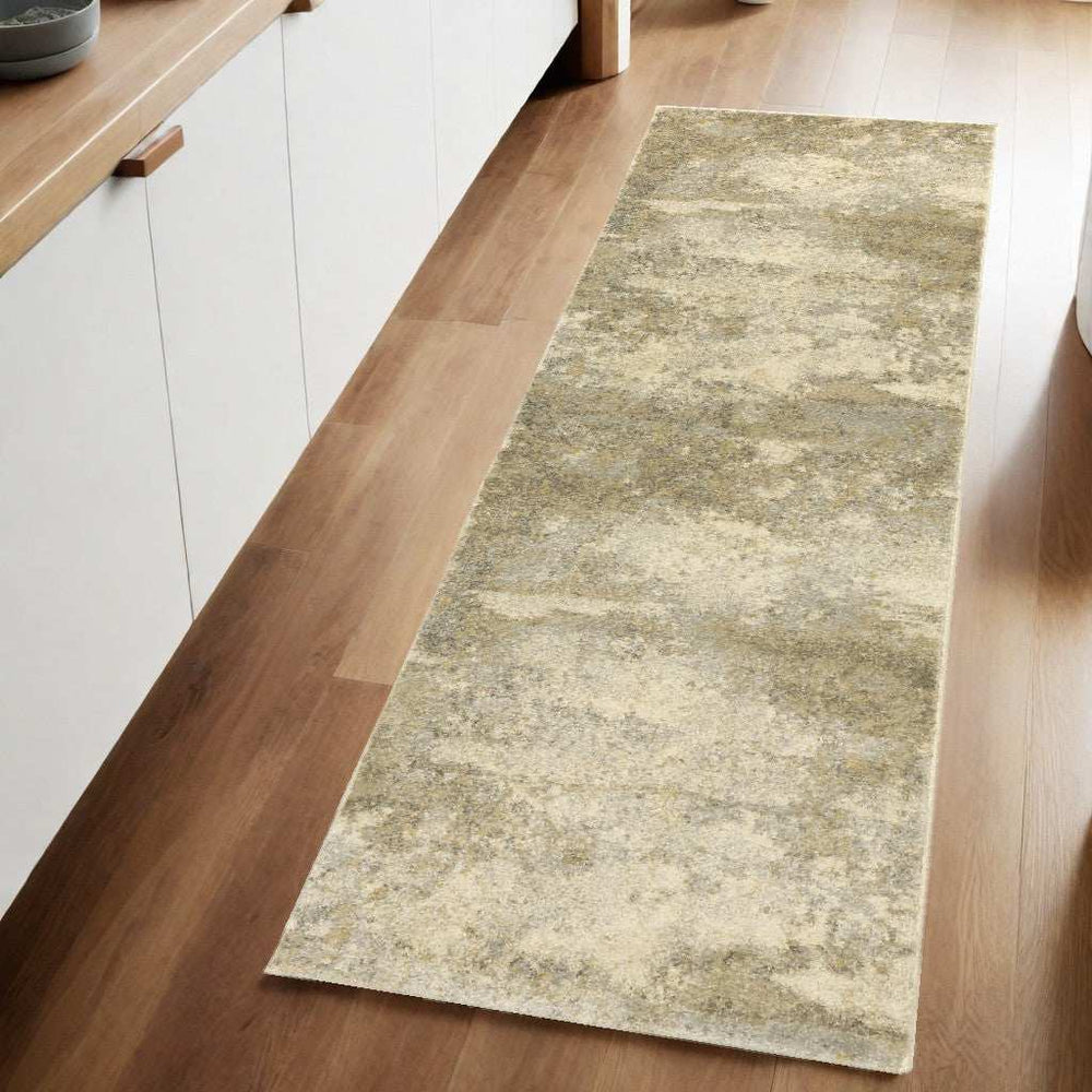 8' Beige and Gold Abstract Power Loom Runner Rug - Homeroots - Flyclothing LLC