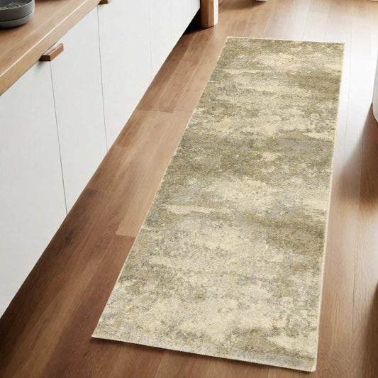 8' Beige and Gold Abstract Power Loom Runner Rug - Homeroots - Flyclothing LLC