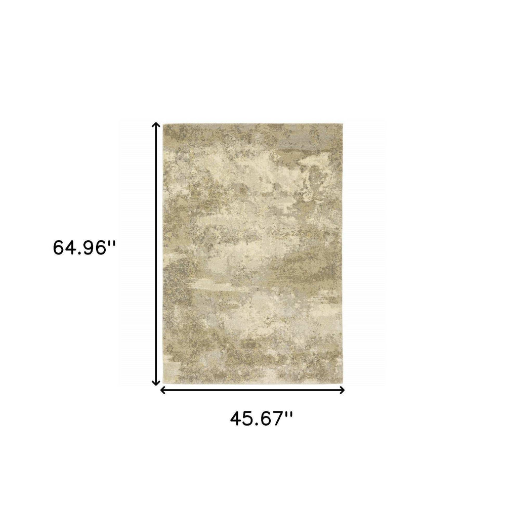 4' X 5' Beige and Gold Abstract Power Loom Area Rug - Homeroots - Flyclothing LLC