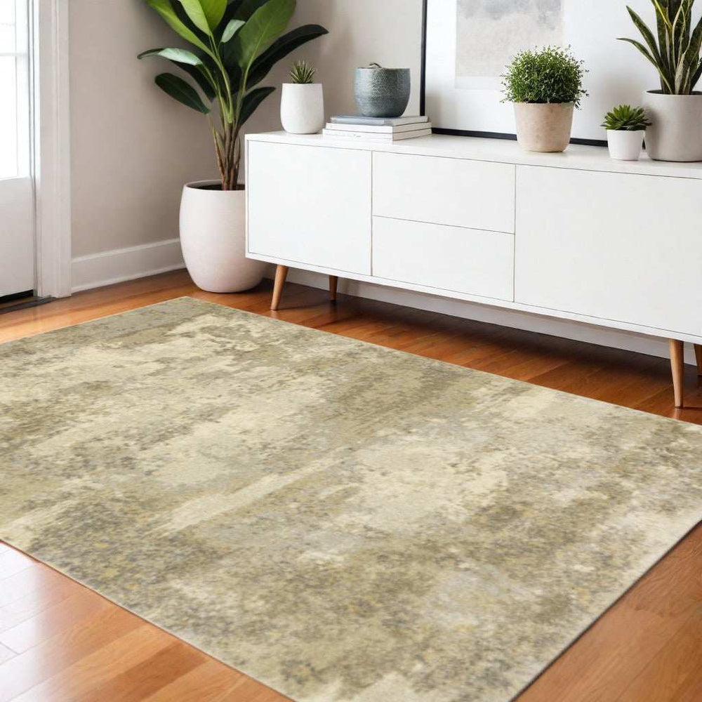 4' X 5' Beige and Gold Abstract Power Loom Area Rug - Homeroots - Flyclothing LLC