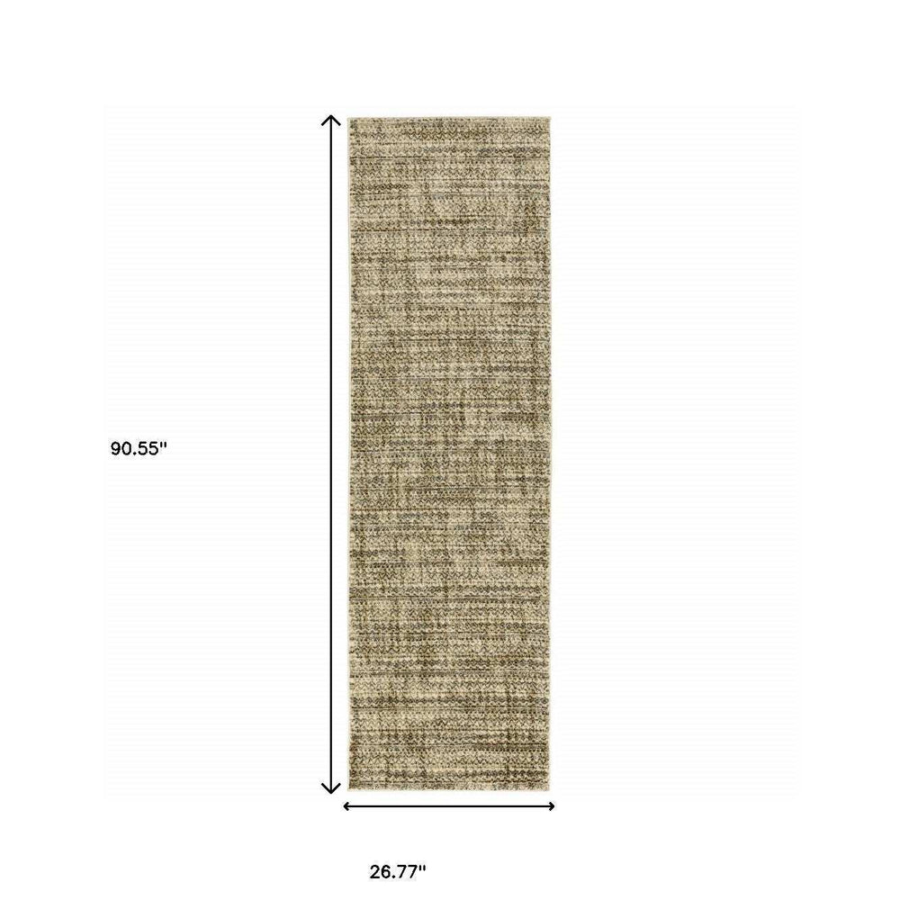 2' X 8' Beige Brown Tan And Blue Green Abstract Power Loom Stain Resistant Runner Rug - Homeroots - Flyclothing LLC