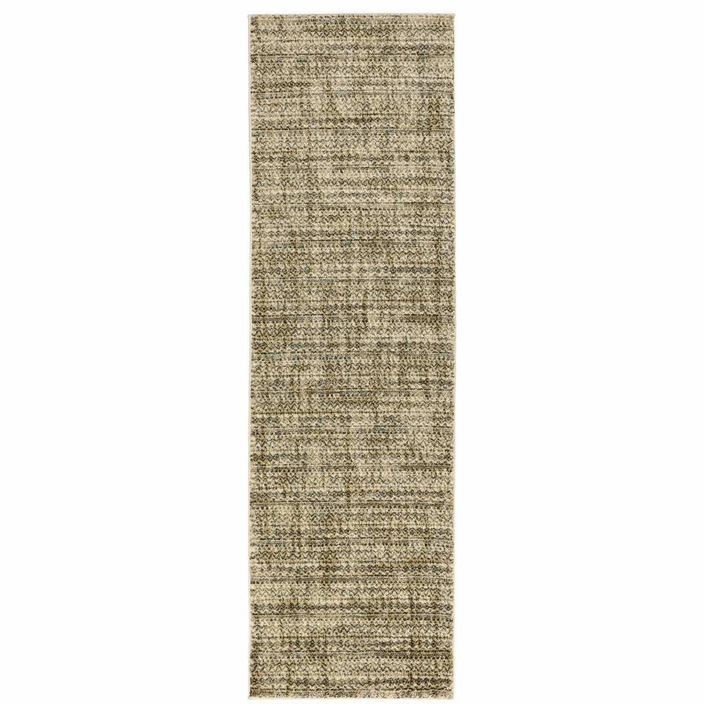 2' X 8' Beige Brown Tan And Blue Green Abstract Power Loom Stain Resistant Runner Rug - Homeroots - Flyclothing LLC