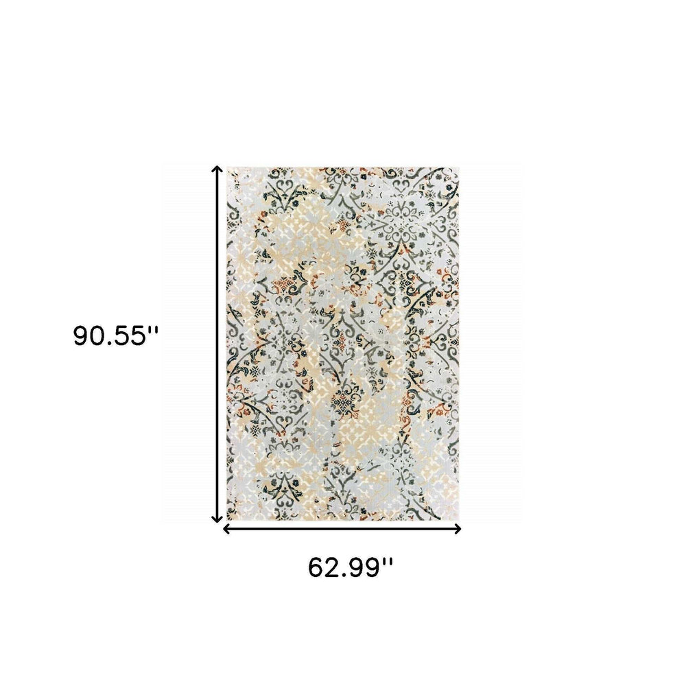 5' X 8' Grey And Gold Abstract Power Loom Stain Resistant Area Rug - Homeroots - Flyclothing LLC
