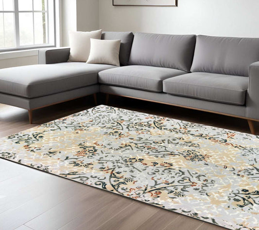 8' X 11' Grey And Gold Abstract Power Loom Stain Resistant Area Rug - Homeroots - Flyclothing LLC