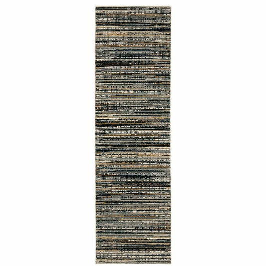 2' X 8' Black Navy Gold Ivory And Blush Abstract Power Loom Stain Resistant Runner Rug - Homeroots - Flyclothing LLC
