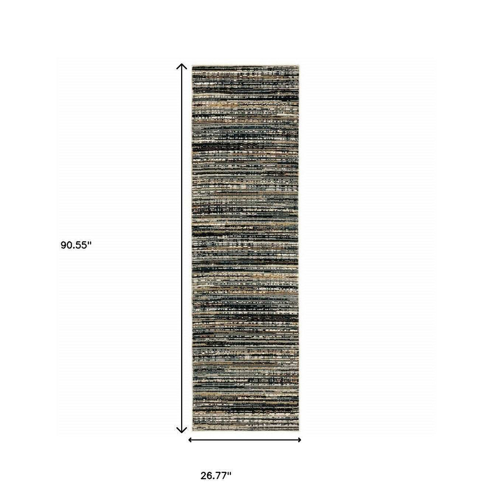 2' X 8' Black Navy Gold Ivory And Blush Abstract Power Loom Stain Resistant Runner Rug - Homeroots - Flyclothing LLC