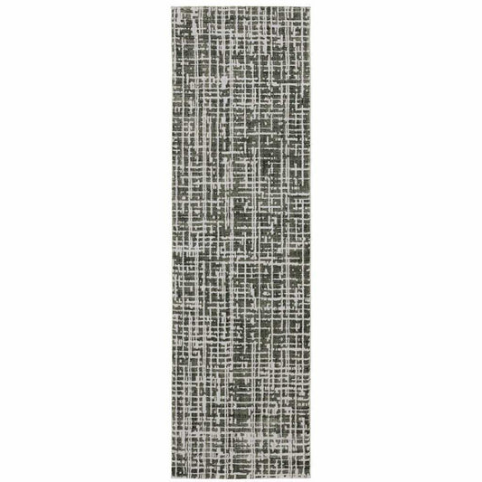 2' X 8' Grey And Ivory Abstract Power Loom Stain Resistant Runner Rug - Homeroots - Flyclothing LLC