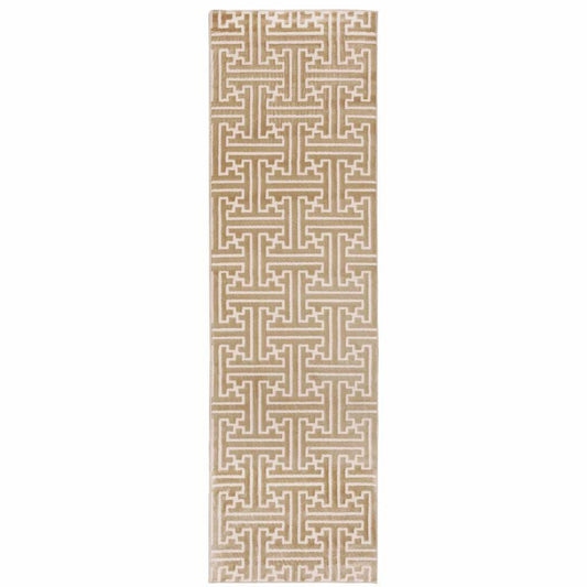 2' X 8' Gold And Ivory Geometric Power Loom Stain Resistant Runner Rug - Homeroots - Flyclothing LLC