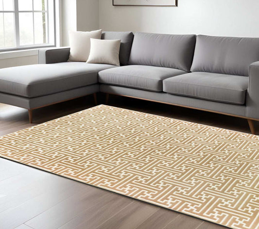 6' X 9' Gold And Ivory Geometric Power Loom Stain Resistant Area Rug - Homeroots - Flyclothing LLC