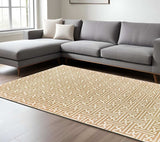 8' X 11' Gold And Ivory Geometric Power Loom Stain Resistant Area Rug - Homeroots - Flyclothing LLC