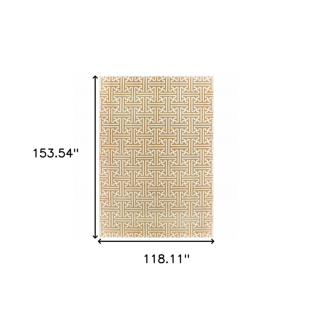 10' X 13' Gold And Ivory Geometric Power Loom Stain Resistant Area Rug - Homeroots - Flyclothing LLC