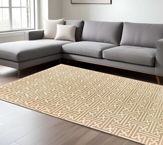 10' X 13' Gold And Ivory Geometric Power Loom Stain Resistant Area Rug - Homeroots - Flyclothing LLC