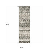 2' X 8' Grey And Ivory Geometric Power Loom Stain Resistant Runner Rug - Homeroots - Flyclothing LLC