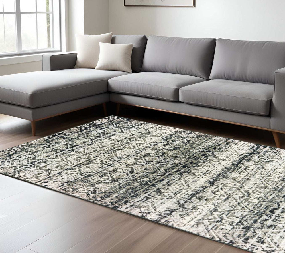 8' X 11' Grey And Ivory Geometric Power Loom Stain Resistant Area Rug - Homeroots - Flyclothing LLC