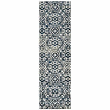 2' X 8' Navy And Ivory Geometric Power Loom Stain Resistant Runner Rug - Homeroots - Flyclothing LLC