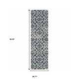 2' X 8' Navy And Ivory Geometric Power Loom Stain Resistant Runner Rug - Homeroots - Flyclothing LLC