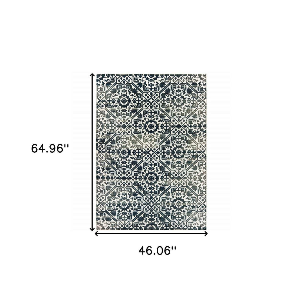 4' X 6' Navy And Ivory Geometric Power Loom Stain Resistant Area Rug - Homeroots - Flyclothing LLC