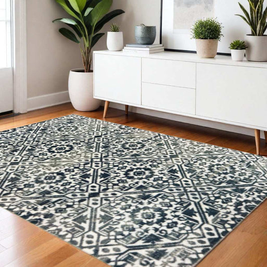 4' X 6' Navy And Ivory Geometric Power Loom Stain Resistant Area Rug - Homeroots - Flyclothing LLC
