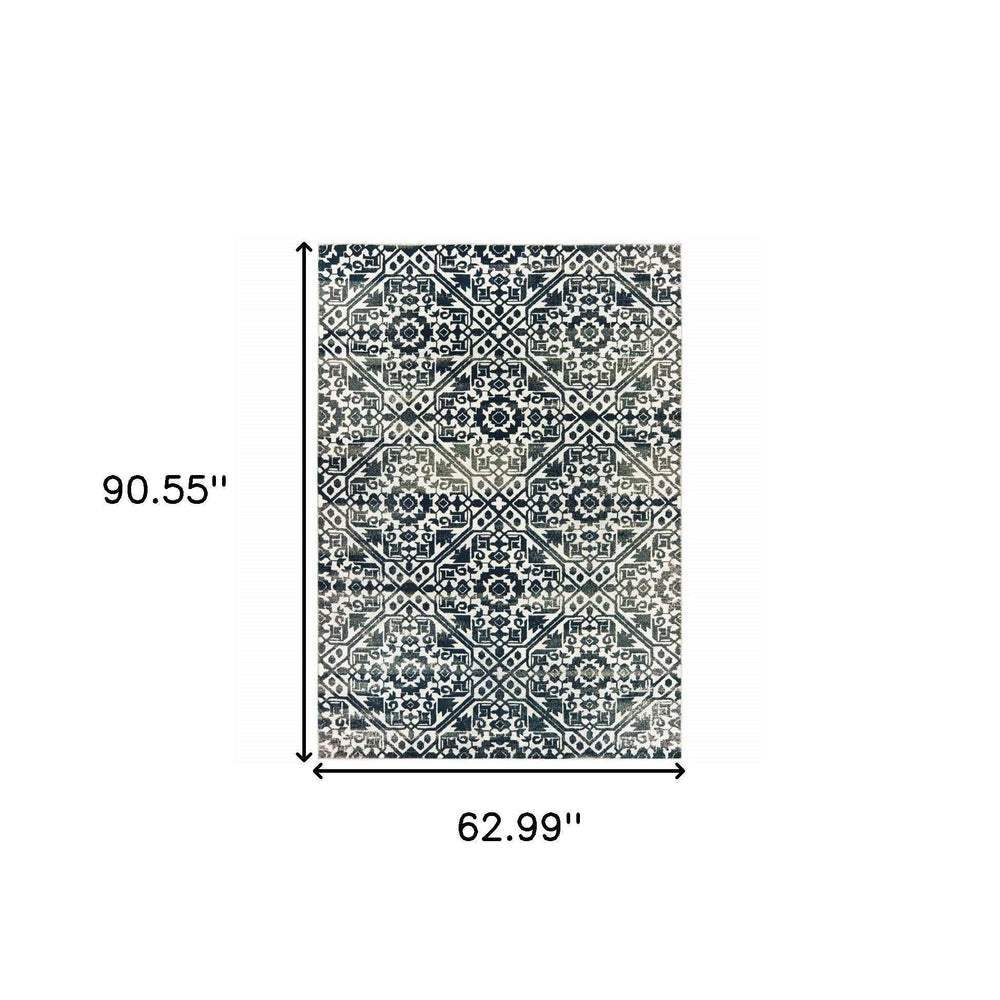 5' X 8' Navy And Ivory Geometric Power Loom Stain Resistant Area Rug - Homeroots - Flyclothing LLC