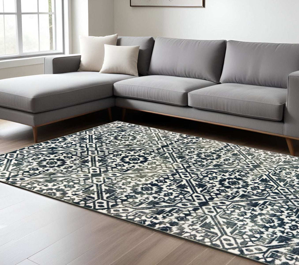 6' X 9' Navy And Ivory Geometric Power Loom Stain Resistant Area Rug - Homeroots - Flyclothing LLC