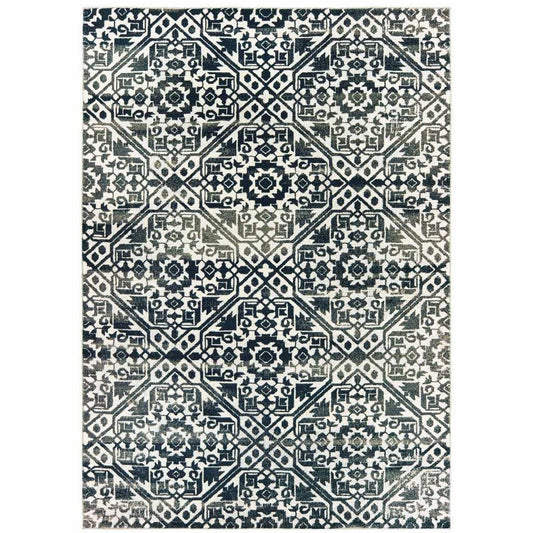 8' X 11' Navy And Ivory Geometric Power Loom Stain Resistant Area Rug - Homeroots - Flyclothing LLC