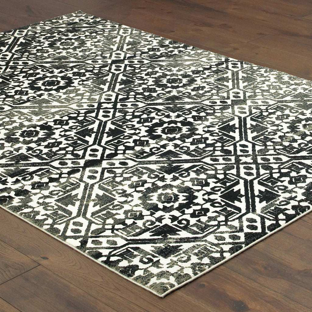 10' X 13' Navy And Ivory Geometric Power Loom Stain Resistant Area Rug - Homeroots - Flyclothing LLC
