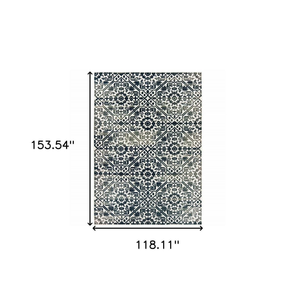 10' X 13' Navy And Ivory Geometric Power Loom Stain Resistant Area Rug - Homeroots - Flyclothing LLC